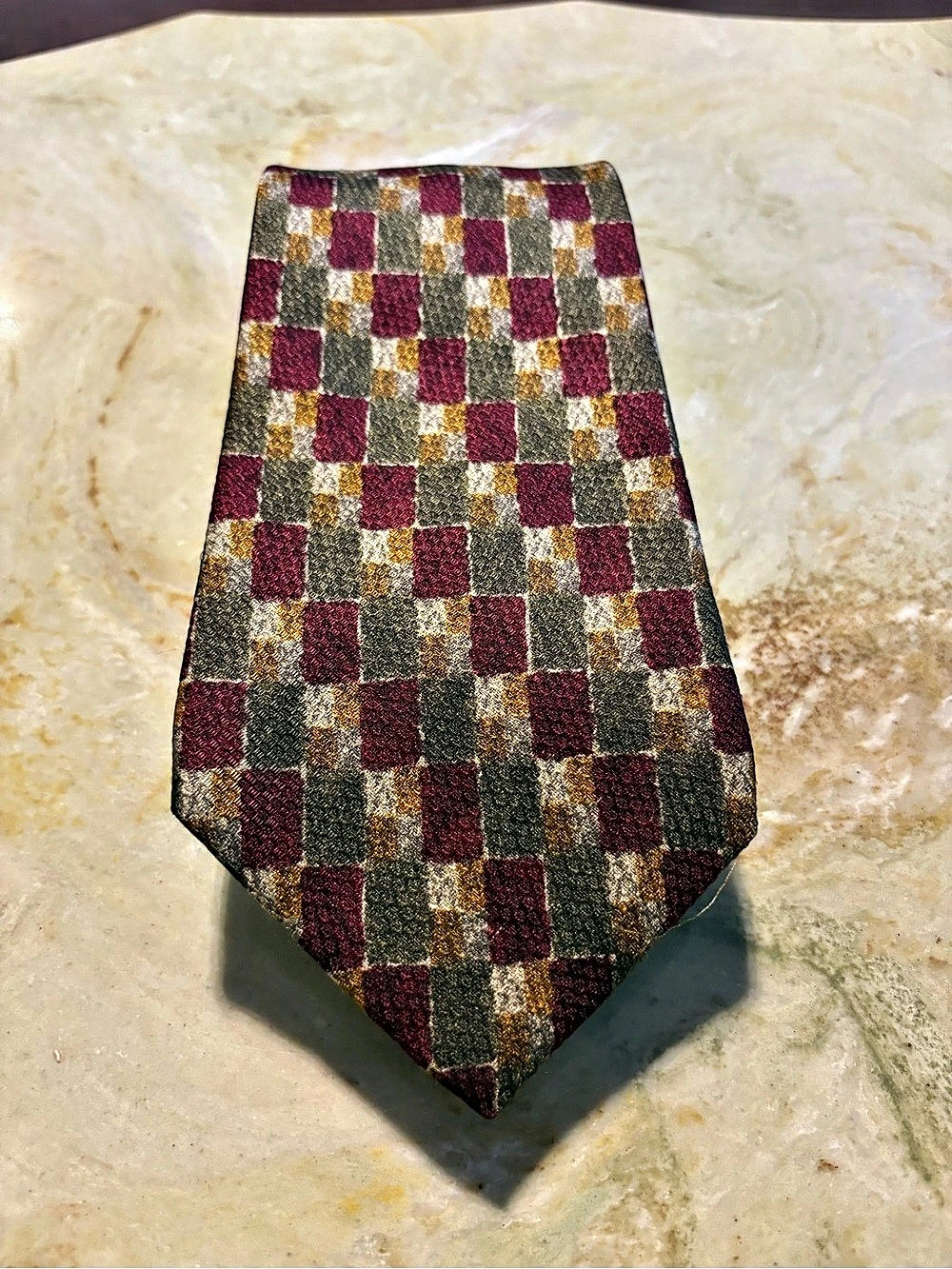 Checkered Tie in Red & Gold Like New